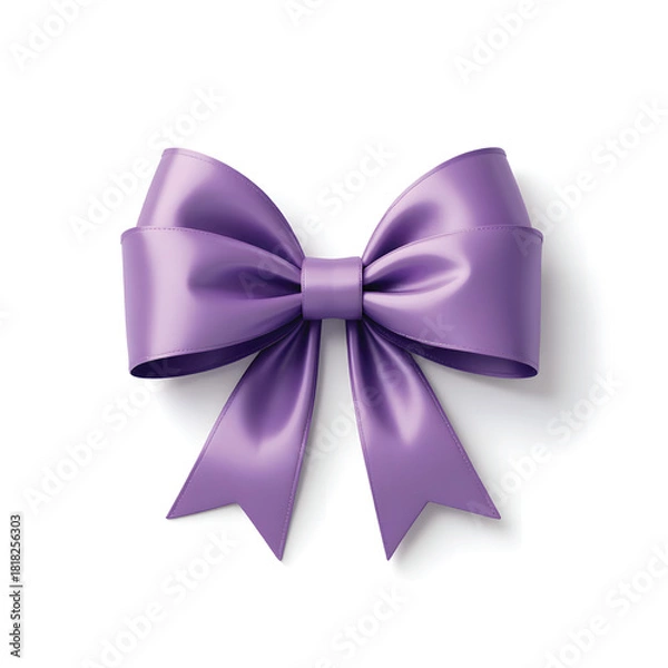 Fototapeta Cute 3D purple satin ribbon bow with layered loops, soft sheen, and subtle shading, rendered on a clean white background for an elegant, refined look