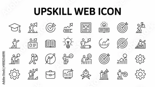 Fototapeta Minimal Line Icons for Upskilling – Education, Progress & Professional Growth Pack