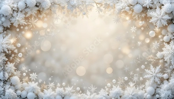 Fototapeta Transparent snowflake and frost frame with ice cold elements. White winter decoration design with holiday background and celebration art in Png ...