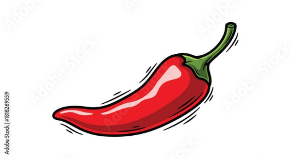Fototapeta Dynamic illustration of a single hot red chili pepper in a bold comic book style with graphic motion lines.