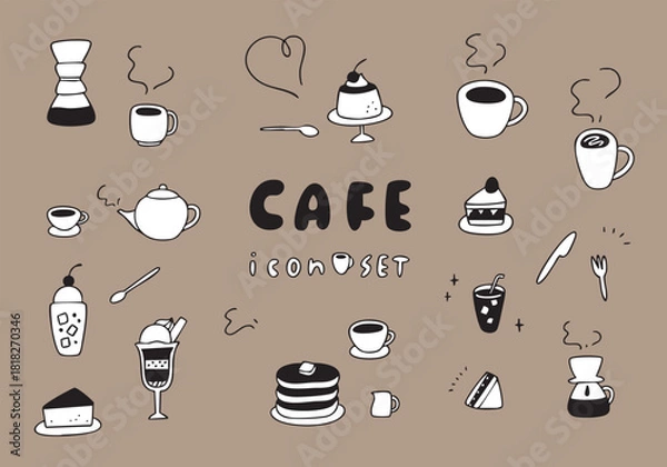 Obraz 手書きのかわいいカフェのアイコンセット