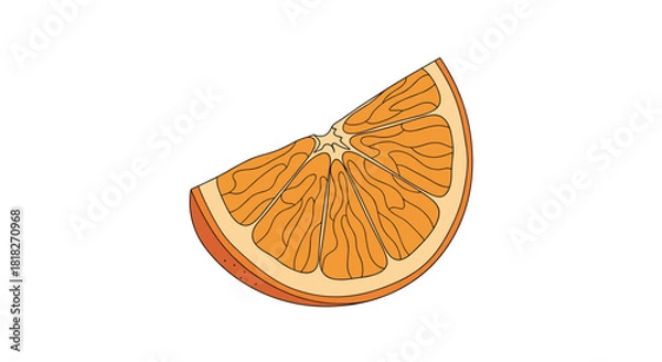 Fototapeta Detailed illustration of a single juicy wedge of a fresh orange fruit showing its segments and pulp on a white background.