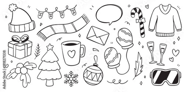 Obraz Winter seasons doodle elements. Vector illustration