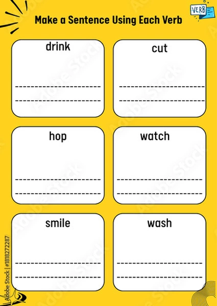 Obraz Engaging English Verb Practice Worksheet for Young Learners to Build Sentences