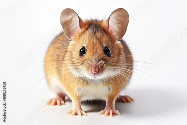 Obraz Cute brown mouse looking forward on white background