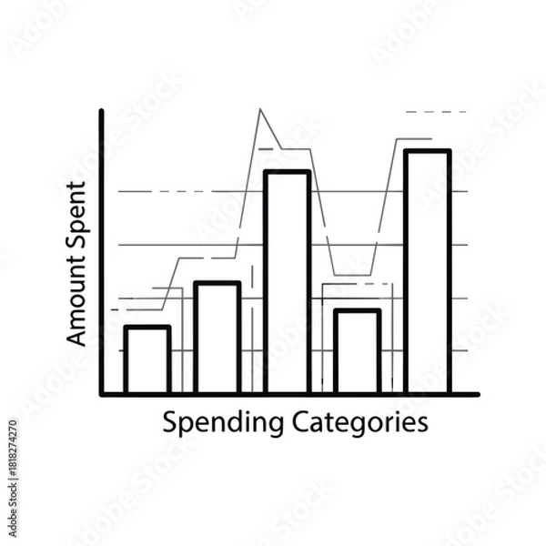 Obraz Black and white combination chart showing amount spent across different spending categories