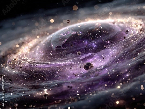 Obraz Futuristic Digital Earth with Glowing Purple Blue Particles and Orbital Rings in Cosmic Space 3D Render