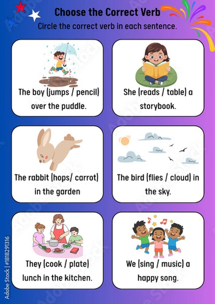 Obraz Choose the Correct Verb Identifying Verbs in Sentences Exercise