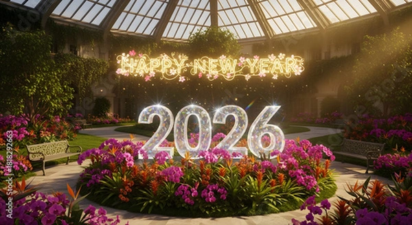 Obraz Celebrating new year 2026 in a beautiful botanical garden setting
