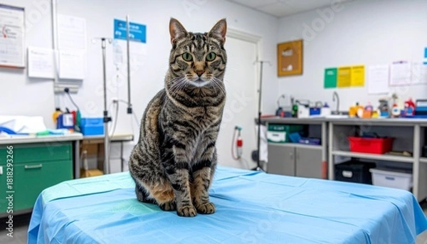 Obraz 動物病院の診察台に猫