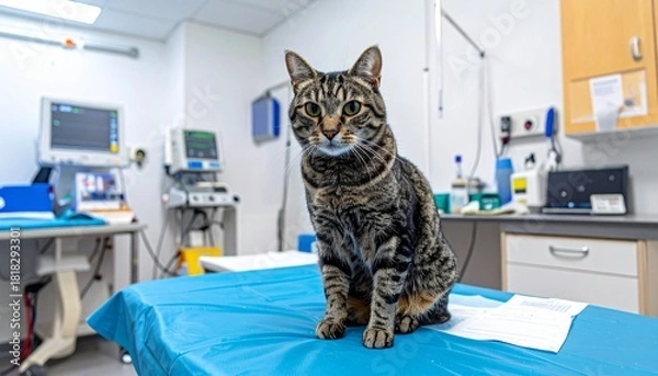 Obraz 動物病院の診察台に猫