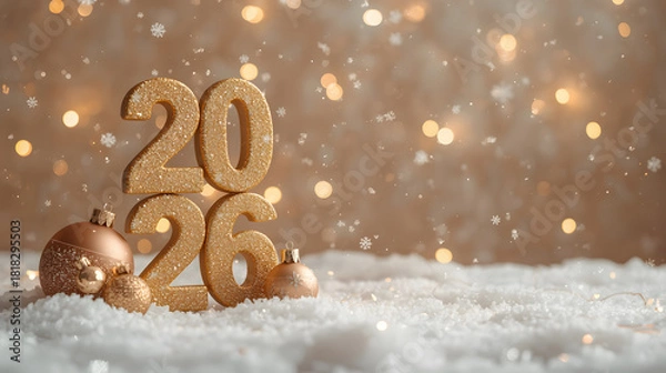 Obraz 2026 concept with 3d glitter. Merry Christmas and Happy New Year 2026 greeting card., banner, background