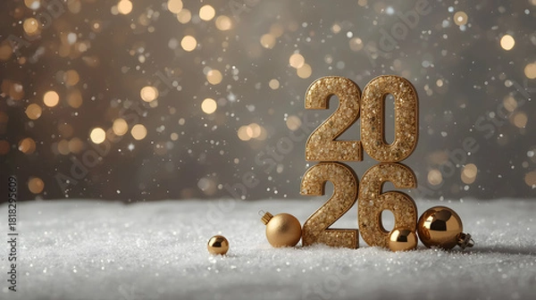 Fototapeta 2026 concept with 3d glitter. Merry Christmas and Happy New Year 2026 greeting card., banner, background