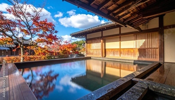 Obraz 秋の露天風呂　日本の旅館の温泉