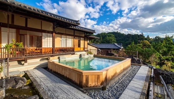 Obraz 秋の露天風呂　日本の旅館の温泉