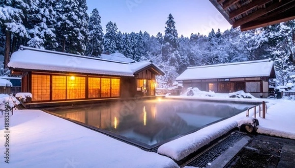 Obraz 冬の露天風呂　日本の旅館の温泉