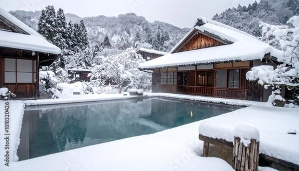 Obraz 冬の露天風呂　日本の旅館の温泉