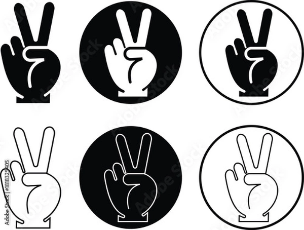 Fototapeta Peace hand gesture flat and line icon set. Victory signs vectors. Bold silhouette styles for communication, freedom and positive expression themes, ideal for gesture symbols on transparent background.