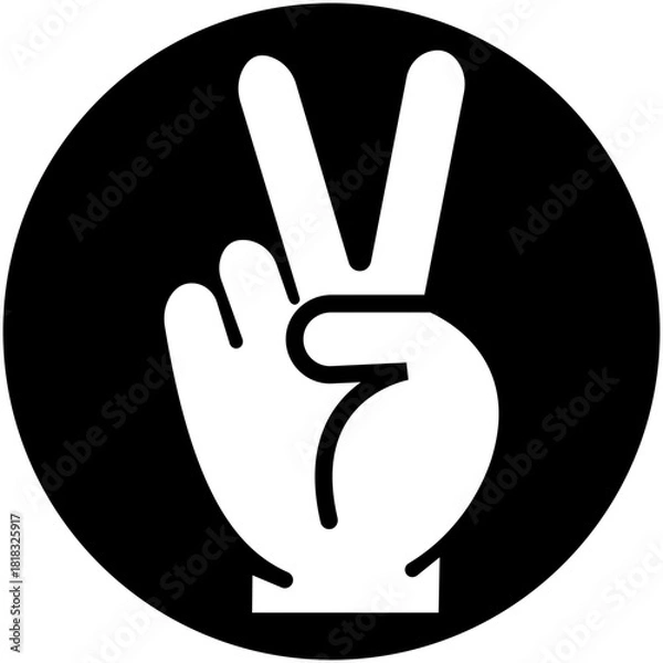 Fototapeta Peace hand gesture flat icon. Victory sign vector. Bold silhouette style for communication, freedom and positive expression themes, ideal for gesture symbol isolated on transparent background.