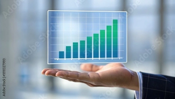 Obraz A hand holds a digital graph displaying upward trends, symbolizing growth and success in business or finance.