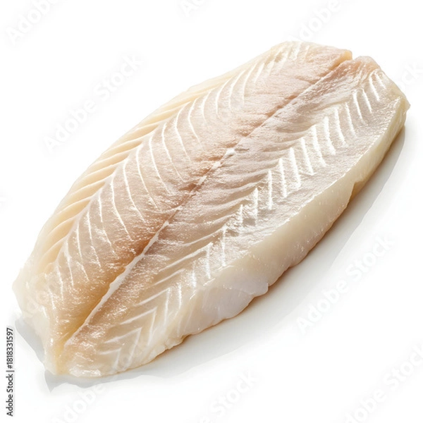 Obraz A raw white fish fillet is isolated on a clean white background, highlighting its freshness, texture