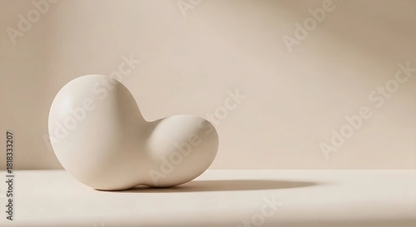 Fototapeta "Soft minimal abstract 3D shapes with beige tones, smooth curves, modern aesthetic, clean and elegant background, high-quality render."
