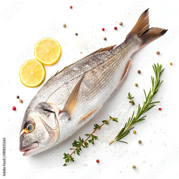 Obraz A raw whole fish of no specific brand or species is isolated on a white background, highlighting its freshness