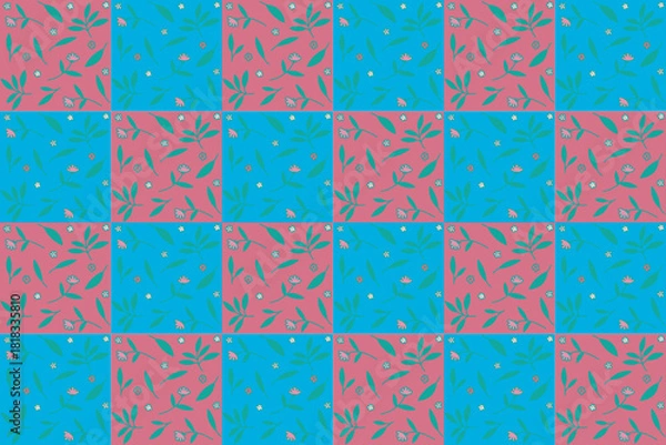 Obraz Pattern abstract flower and leaf on blue and pink table background.