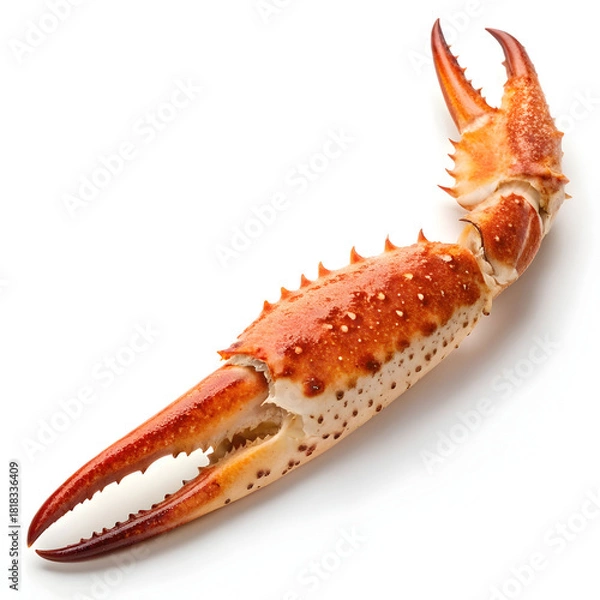 Obraz A single raw crab claw is isolated on a white background, highlighting its freshness, texture,