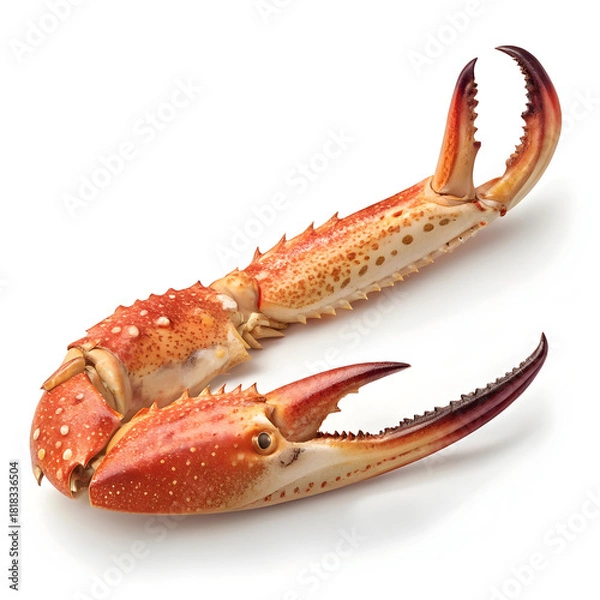 Obraz A single raw crab claw is isolated on a white background, highlighting its freshness, texture,