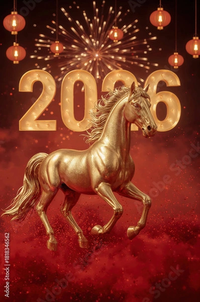 Obraz Running Golden Horse 2026 — Dynamic Lunar New Year Celebration