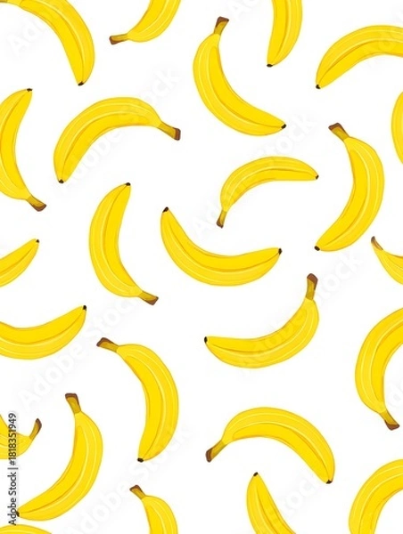 Fototapeta Vibrant yellow bananas scattered across a clean white background seamless pattern