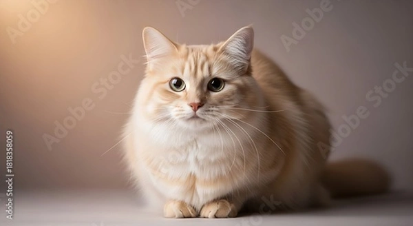 Obraz A young tabby cat stretching its body on a wooden floor with natural light