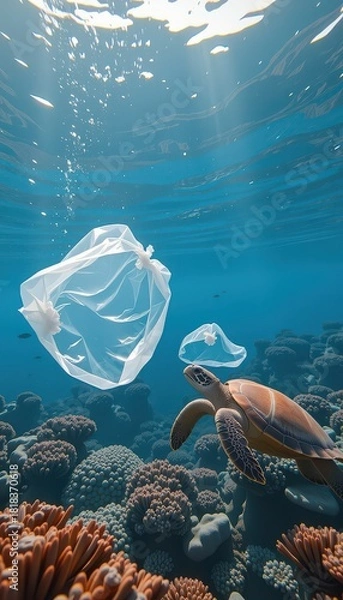 Fototapeta Turtle Amidst Pollution