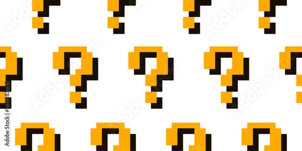 Obraz Seamless pattern with pixel art video game element. Question mark 8-bit design print. 90s nostalgic arcade background.