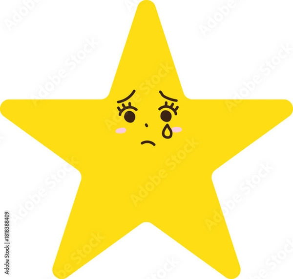 Fototapeta 涙を流す泣き顔の星キャラクター（シンプルでかわいいしょんぼり表情）