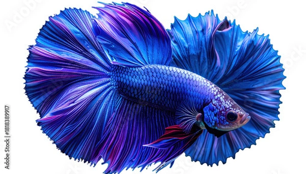 Fototapeta A vibrant Siamese fighting fish, showcasing flowing, colorful fins against dark