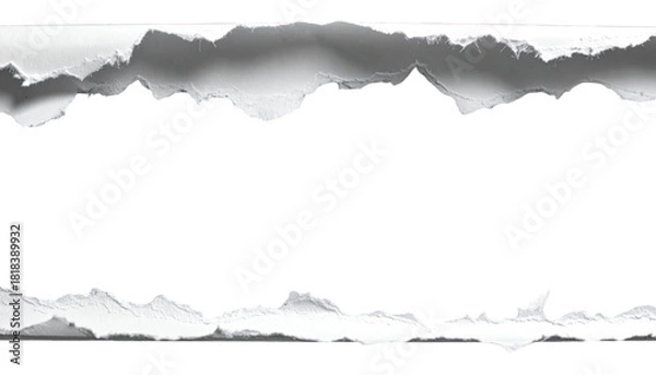 Fototapeta Two irregular, ripped strips of white paper frame a black rectangular void