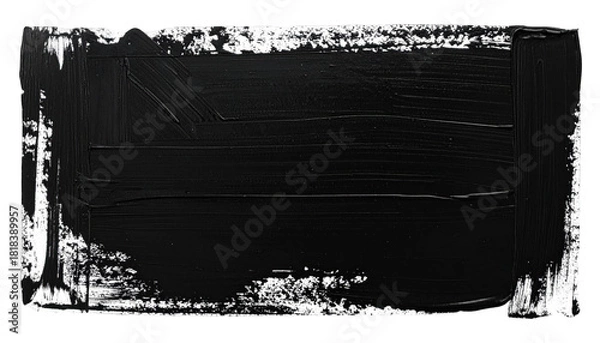 Fototapeta Black rectangular brushstroke with textured surface and irregular white border