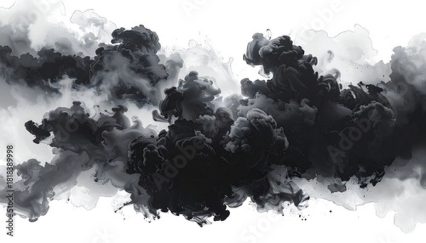 Fototapeta Swirling gray and black smoke cloud, textured, contrasted, wispy, flowing, and ethereal