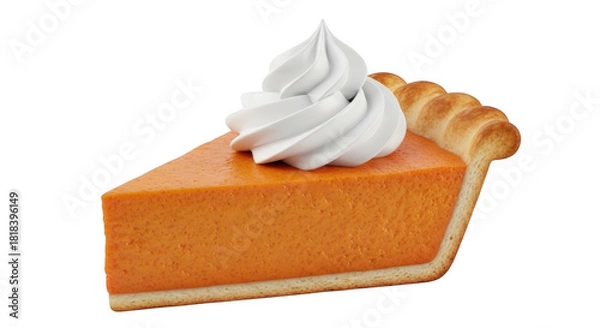Fototapeta Slice of pumpkin pie with creamy topping, ready to be enjoyed