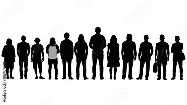 Fototapeta Diversity of People in Silhouette Standing in a Row