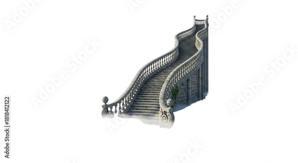Obraz Ornate winding stone staircase with elegant balustrades and classical design, featuring intricate architectural details.