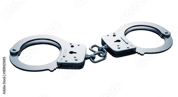 Fototapeta Close-up of polished metal handcuffs, symbolizing law and order