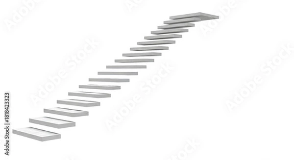 Obraz White floating stairs ascending diagonally against a clean white background, representing progress and upward movement.