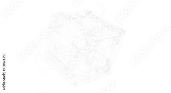 Obraz A very faint, almost invisible, abstract outline of a transparent cube or box on a pure white background, suggesting minimalism and emptiness.