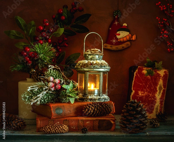 Fototapeta Burning candles create a festive mood. In anticipation of Christmas and New Year.