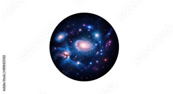 Obraz A vibrant, detailed view of a galaxy cluster with nebulae and stars in deep space.