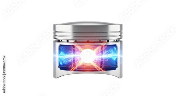 Obraz A stylized illustration of an engine piston with a glowing energy core, depicting power and combustion.