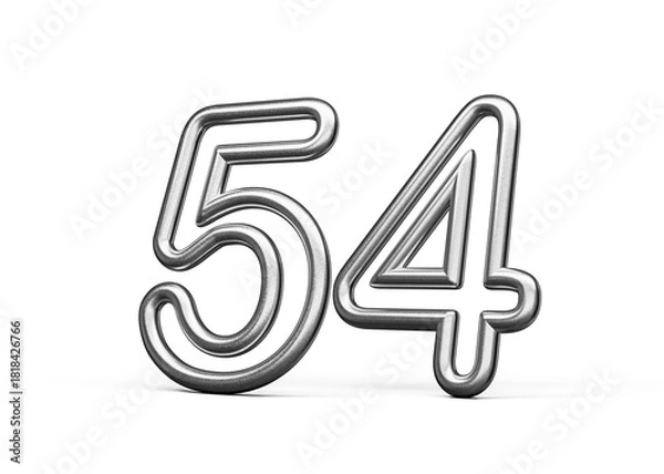 Fototapeta Number Fifty four 54 Made Of Silver Metallic White Background 3D Illustration